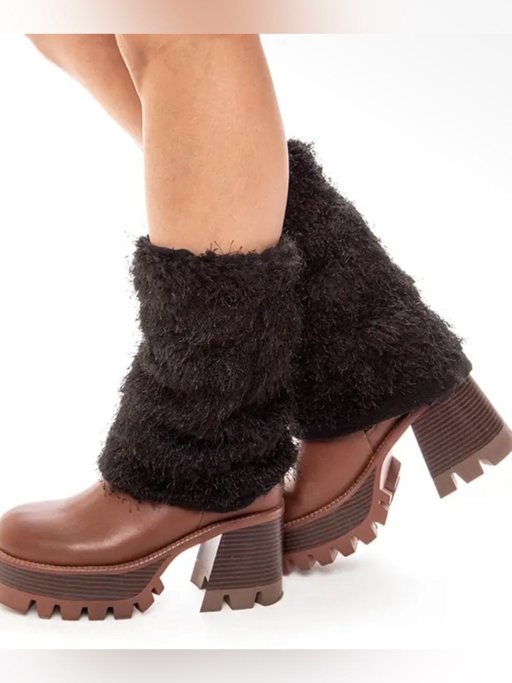 Fuzzy Black Leg Warmers for Women